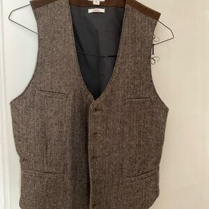 Herringbone Wool Blend Vest in Brown small size